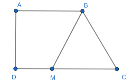 Cho hình thang vuông ABCD, biết góc A = góc D = 90 độ, lấy điểm M thuộc cạnh DC (ảnh 1)