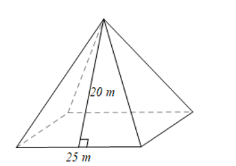 Tính diện tích toàn phần của hình chóp tứ giác đều có cạnh đáy 25 m và chiều cao của mặt bên xuất phát từ đỉnh (ảnh 1)