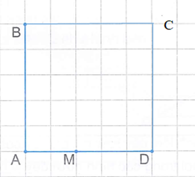 Vẽ tiếp vào hình sau để có hình vuông ABCD và điểm M. (ảnh 2)