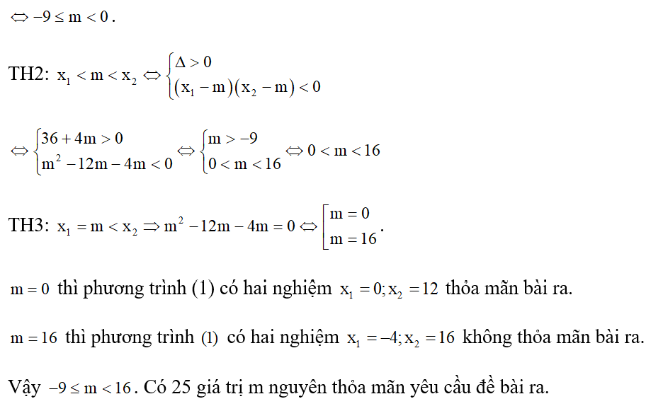 Cho phương trình ln ( x^2-11x-5m) = ln ( x-m) . Có bao nhiêu giá trị nguyên của tham số m sao cho (ảnh 2)