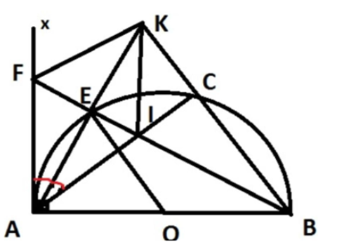 Cho nửa đường tròn (O) đường kính AB, tiếp tuyến Ax. Gọi C là một điểm trên nửa  (ảnh 1)
