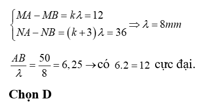 Hai nguồn kết hợp A và B cách nhau 50 mm lần lượt dao động theo phương trình (ảnh 5)