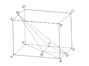 Cho hình lăng trụ ABCD.A'B'C'D' có đáy là hình bình hành và thể tích là V. Gọi M, N, P, Q lần lượt là trung điểm (ảnh 1)