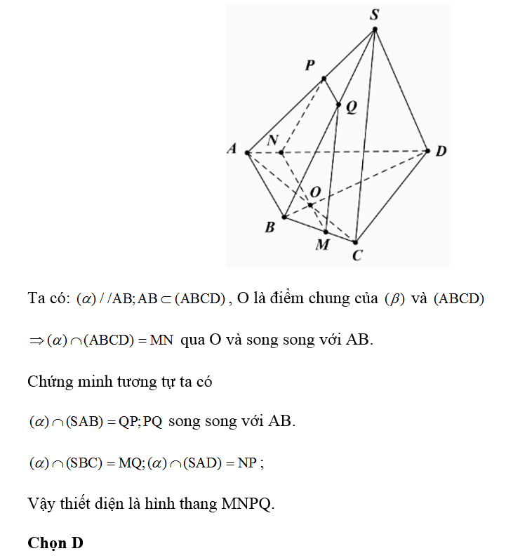 Cho hình chóp S.ABCD có đáy ABCD là một tứ giác lồi. Gọi O là giao điểm của hai đường chéo AC; BD. Thiết (ảnh 1)