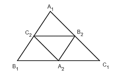 Cho tam giác A1B1C1 có diện tích là 3 (đơn vị diện tích). Dựng tam giác A2B2C2 bằng cách nối các trung điểm của các cạnh B1C1, C1A1, A1B1. Tiếp tục quá trình này, ta có các tam giác A3B3C3, ..., AnBnCn,... Kí hiệu sn là diện tích của tam giác AnBnCn. (ảnh 1)