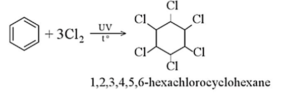 Nhận xét nào sau đây không đúng đối với phản ứng cộng chlorine vào benzene? A. Khó hơn phản ứng cộng chlorine vào ethylene. (ảnh 1)