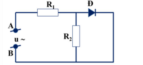Trong đoạn mạch AB như hình vẽ. E là điôt lí tường, hai điện trở đều bằng R. Điện áp giữa A và B (ảnh 1)