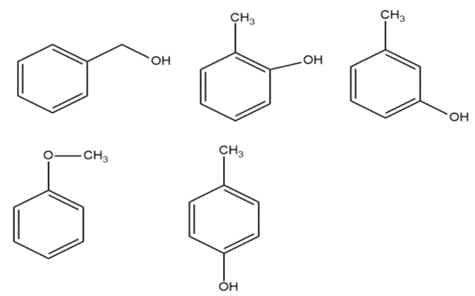 Hợp chất hữu cơ X có chứa vòng benzene, có công thức phân tử là C7H8O. Số đồng phân cấu tạo của X là A. 2. B. 3. C. 4. D. 5. (ảnh 1)