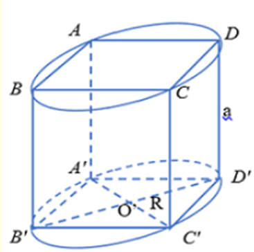 Tính thể tích V của khối trụ ngoại tiếp hình lập phương có cạnh bằng a. A. V = 3pia^3 (ảnh 1)