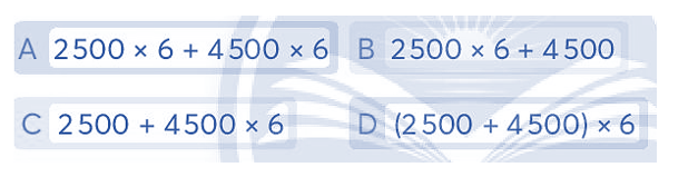 Quan sát giá tiền bút và vở ở hình dưới. a) Khoanh vào chữ cái trước các biểu thức thể hiện cách tính tiền 6 cái bút và 6 quyển vở.	     (ảnh 1)