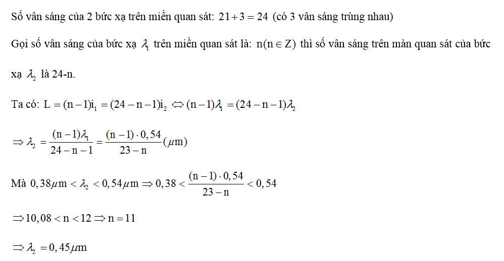 Trong thí nghiệm Young về giao thoa ánh sáng, hai khe được chiếu đồng thời bằng 2 ánh sáng đơn sắc có bước sóng (ảnh 1)