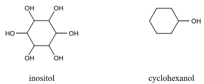 Cùng có 6 nguyên tử carbon nhưng inositol tan tốt trong nước còn cyclohexanol lại ít tan trong nước (3,6g/100 mL ở 20oC). Hãy giải thích.  	  (ảnh 1)