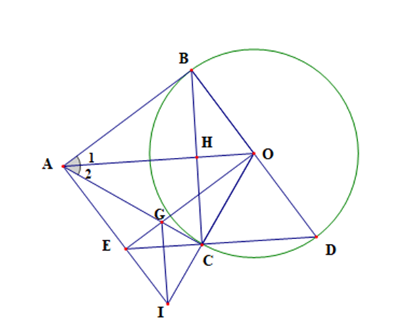 Cho đường tròn tâm O bán kính 3 cm. Từ một điểm A cách O là 5 cm vẽ hai tiếp  (ảnh 1)