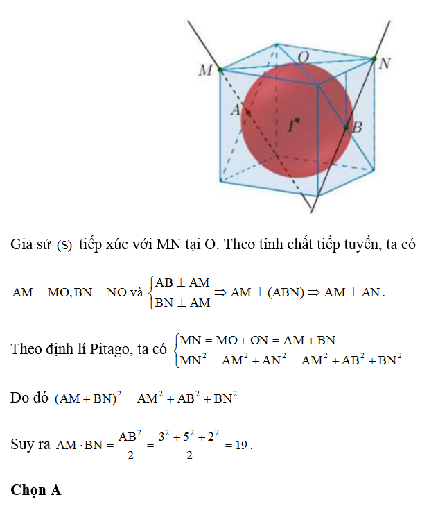 Trong không gian với hệ tọa độ Oxyz, cho hai điểm A( -1;2;0) B( 2;-3;2) . Gọi (S) là mặt cầu đường kính AB và Ax là tiếp tuyến của (ảnh 1)