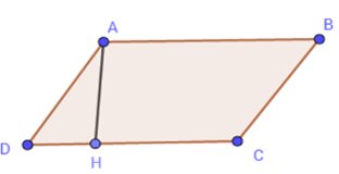 Cho hình bình hành ABCD, đường cao ứng với cạnh DC là AH = 6 cm, cạnh DC = 12 cm. Diện tích của hình bình hành ABCD là A. 72 cm2. B. 82 cm2. C. 92 cm2. D. 102 cm2. (ảnh 1)