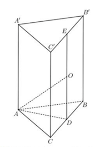 Cho hình lăng trụ đứng ABC.A’B’C’ có đáy là tam giác vuông cân tại A, AB = AC = a  (ảnh 1)