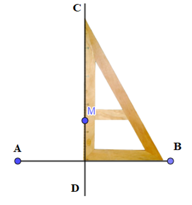 Vẽ đường thẳng CD đi qua điểm M và vuông góc với đường thẳng AB. (ảnh 2)