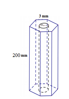 Một chiếc bút chì có dạng khối lăng trụ lục giác đều có cạnh đáy 3 mm và chiều cao bằng 200 mm. Thân bút chì được làm bằng gỗ và phần lõi được làm bằng than chì. Phần lõi có dạng khối trụ có chiều cao bằng chiều dài của bút và đáy là hình tròn có bán kính 1 mm. Giả định 1 m3 gỗ có giá a triệu đồng, 1 m3 than chì có giá 6a triệu đồng. Tính giá nguyên vật liệu làm một chiếc bút chì như trên. (ảnh 1)