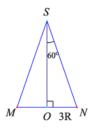 Cho hình nón đỉnh S, góc ở đỉnh bằng 120°, đáy là hình tròn (O; 3R). Cắt hình  (ảnh 1)
