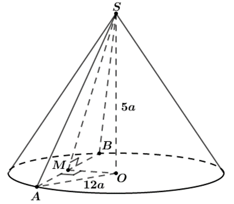 Cho hình nón có đường cao h = 5a và bán kính đáy r = 12a. Gọi (alpha) là mặt phẳng  (ảnh 1)