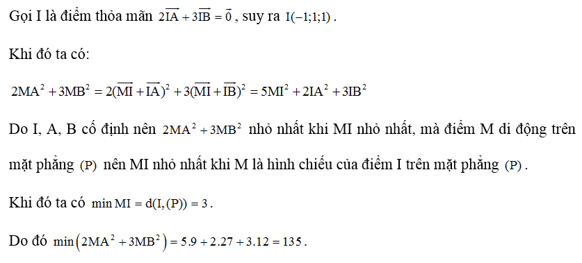 Trong không gian Oxyz, cho hai điểm A(2;-2;4),B(-3;3;-1) và mặt phẳng  (P) : 2x- y + 2z- 8= 0 (ảnh 1)