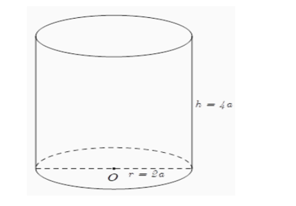 Cho hình trụ có thiết diện đi qua trục là một hình vuông có cạnh bằng 4aDiện tích xung quanh của hình trụ là (ảnh 1)