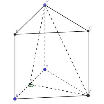 Cho hình lăng trụ đứng ABC.A’B’C’ có đáy ABC là tam giác đều cạnh a. Góc giữa CA’ và mặt (AA’B’B) bằng 30o. Tính thể tích khối lăng trụ ABC.A’B’C’. (ảnh 1)
