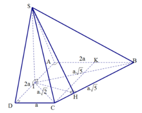 Cho hình chóp S.ABCD có đáy ABCD là hình thang vuông tại A và D, AB = AD = 2a (ảnh 1)