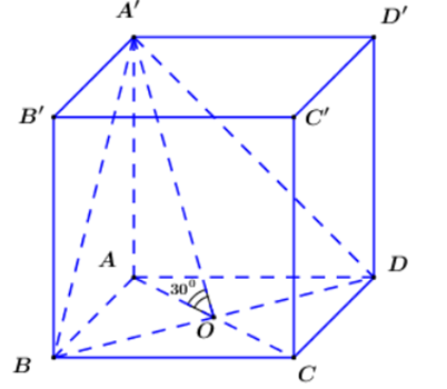 Cho khối hộp chữ nhật ABCD.A′B′C′D′ có đáy là hình vuông, BD = 2a, góc giữa (ảnh 1)