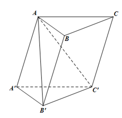Cho khối lăng trụ tam giác ABC.A′B′C′ có thể tích là V. Tính thể tích khối chóp (ảnh 1)