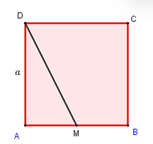 Cho hình vuông ABCD cạnh a. Gọi M là trung điểm của AB. Hãy tính độ dài của vectơ  MD. (ảnh 1)