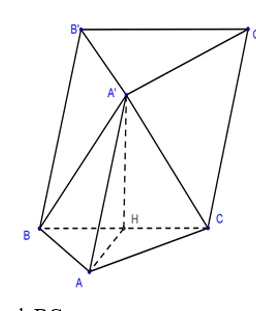 Cho lăng trụ ABC.A'B'C' có đáy ABC là tam giác vuông tại A, AB  a, BC  2a; biết A'A  A'B  A'C, cạnh bên tạo với mặt đáy một góc 60. Tính thể tích của khối lăng trụ ABC.A'B'C'. (ảnh 1)