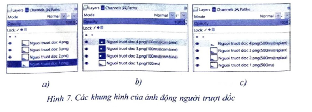 Hãy tạo ảnh động với hiệu ứng tự thiết kế để mô phỏng cử động hoặc chuyển động có tính quy luật (lặp đi lặp lại) của một đối tượng nào đó. Gợi ý: Dưới đây là một số hiệu ứng trong ảnh động. - Hiệu ứng trượt dốc (biểu thị một vật hay người trượt từ đỉnh dốc xuống chân dốc). – Hiệu ứng ánh sáng (biểu thị tia sáng hoặc chùm sáng chuyển động). – Hiệu ứng bước chân (biểu thị vết bàn chân xuất hiện khi bước đi trên cát). – Hiệu ứng chờ (biểu thị năng lượng đang được nạp, dữ liệu đang được tải, một hệ thống đang khởi động,...). (ảnh 3)