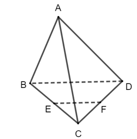 Cho tứ diện ABCD có E, F lần lượt là trung điểm của các cạnh BC, CD. Mặt phẳng (P) chứa đường thẳng EF và cắt mặt phẳng (ABD) theo giao tuyến d. Khi đó (ảnh 1)
