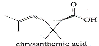 Chrysanthemic acid được tách từ hoa cúc, có công thức cấu tạo như sau:   Phổ hồng ngoại của chrysanthemic acid có năm tín hiệu sau: khoảng 1650 cm-1; khoảng 1715 cm-1 (ảnh 1)