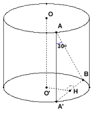 Cho hình trụ có bán kính R và chiều cao \(\sqrt 3 R\). Hai điểm A, B lần lượt nằm trên (ảnh 1)