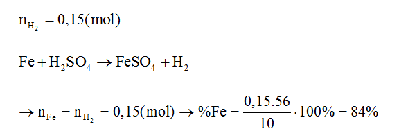Cho 10 gam hỗn hợp gồm có Fe, FeO và Fe3O4 tác dụng với dung dịch H2SO4 loãng (dư), thấy có 3,36 lít khí thoát ra (ảnh 1)