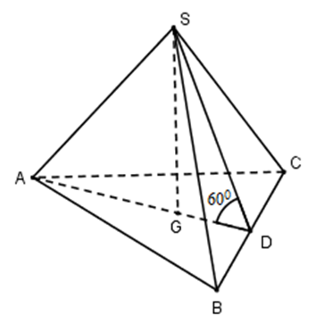 Cho hình chóp tam giác đều S.ABC có cạnh đáy bằng a và mặt bên hợp với đáy (ảnh 1)