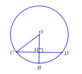 Cho đường tròn (O; R) và một dây CD. Từ O kẻ tia vuông góc với CD tại M, cắt (O; R) tại H. Biết CD = 16 cm, MH = 4 cm. Bán kính R bằng  (ảnh 1)