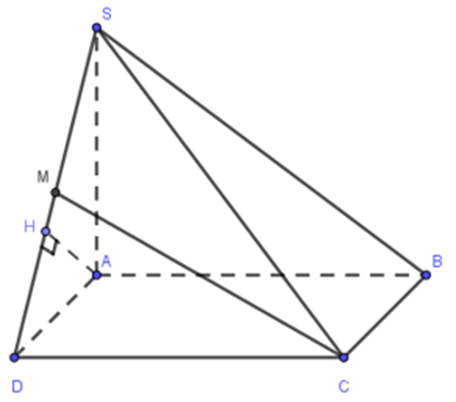 Cho hình chóp S.ABCD có đáy ABCD là hình vuông cạnh bằng a, SA vuông góc (ABCD) (ảnh 1)