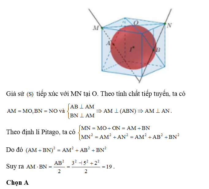 Trong không gian với hệ tọa độ Oxyz, cho hai điểm A( -1;2;0) , B( 2;-3;2) . Gọi (S) là mặt cầu đường kính (ảnh 1)