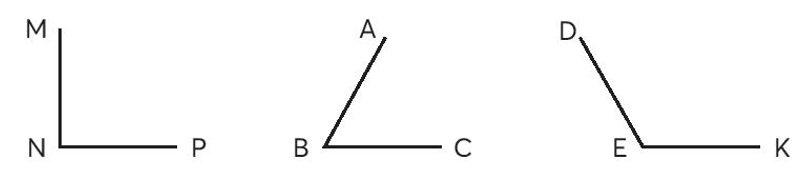 Đo và ghi số đo các góc dưới đây.   Góc đỉnh N: …….		Góc đỉnh B: ……..			Góc đỉnh E: ……. (ảnh 1)
