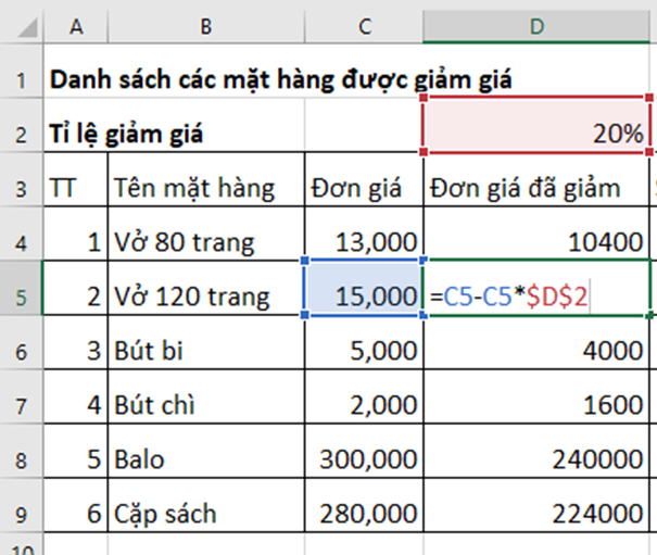 Hãy nhập dữ liệu và định dạng bảng tính như minh hoạ ở Hình 5.7 (ảnh 2)