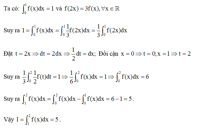 Cho hàm số y = f(x) liên tục trên R thỏa mãn f(2x) = 3 f(x) với mọi x thuộc R (ảnh 1)