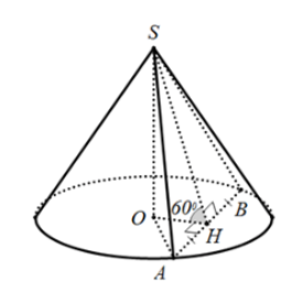 Cho hình nón có thiết diện qua đỉnh S tạo với đáy một góc  60 độ là tam giác đều cạnh bằng 4. Thể tích của khối nón đó là: (ảnh 1)