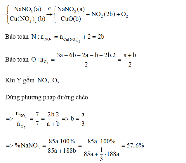 Nung hỗn hợp X gồm NaNO và Cu( NO3) 2 ở nhiệt độ cao đến phàn ứng hoàn toàn thu được chất rắn và hỗn hợp khi Y. Tỷ khối của (ảnh 1)