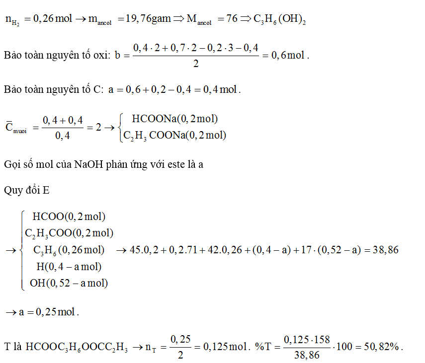 X, Y là 2 axit cacboxylic đều mạch hở; Z là ancol no; T là este hai chức, được tạo bởi X, Y, Z. Đun nóng 38,86 gam hỗn hợp (ảnh 1)