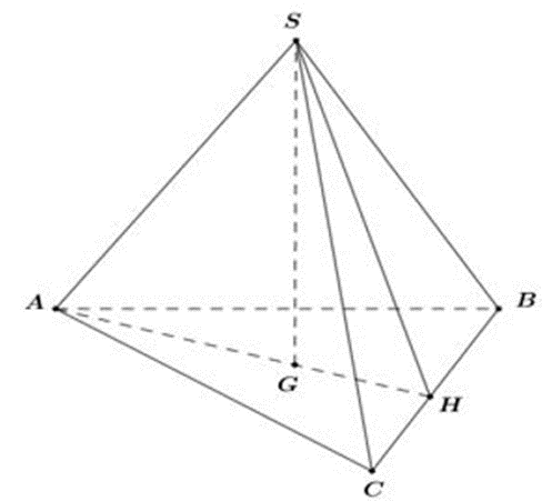 Cho khối chóp tam giác đều có cạnh đáy bằng a và cạnh bên tạo với đáy một góc 60 độ (ảnh 1)