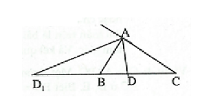 Cho ∆ABC có AB = 4cm, AC = 6cm, BC = 5cm. Đường phân giác trong và ngoài của góc A cắt BC theo thứ tự ở D và D1. Tính độ dài BD, BD1. (ảnh 1)