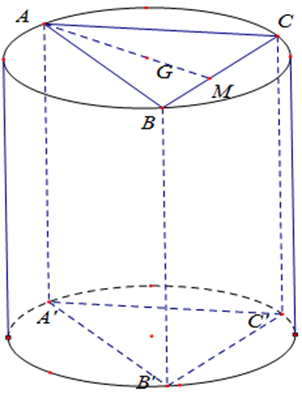 Cho hình lăng trụ tam giác đều ABC.A'B'C' có độ dài cạnh đáy bằng a, chiều cao là h (ảnh 1)